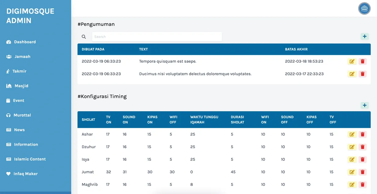 Admin panel